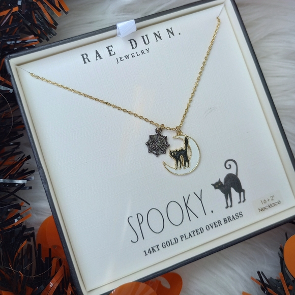 SALE! Rae Dunn Spooky Halloween Black Cat and Spiderweb Necklace - Picture 4 of 6